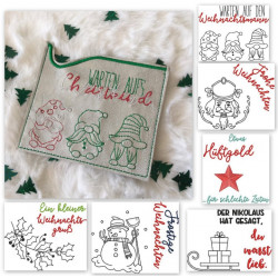 Stickserie ITH - 8 Hüllen quadratisch Weihnachten Line Art inkl. Blanko